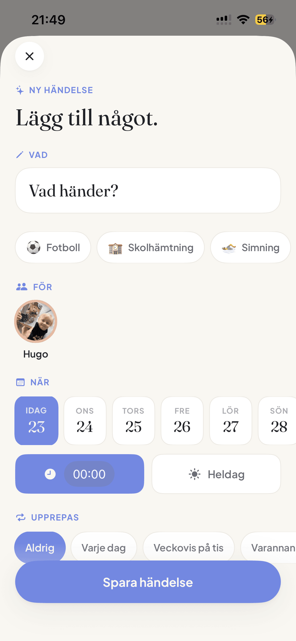 Add an event manually in Dagly